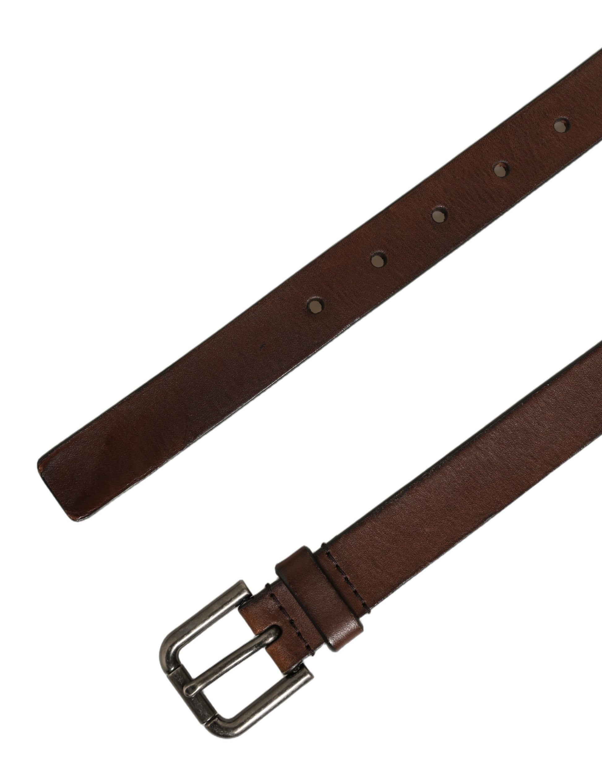 Brown Leather Silver Tone Metal Buckle Belt