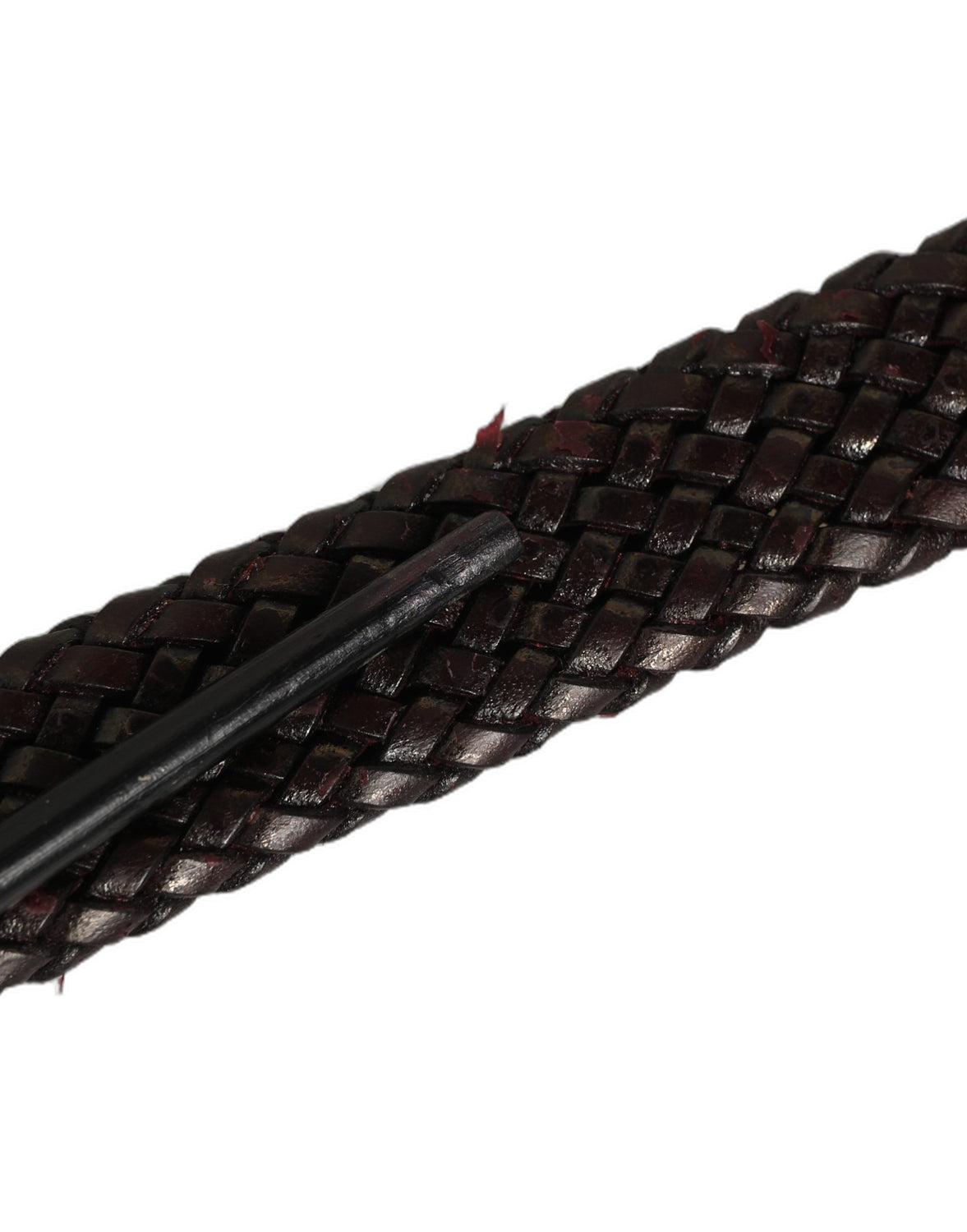 Dark Brown Woven Leather Metal Buckle Belt