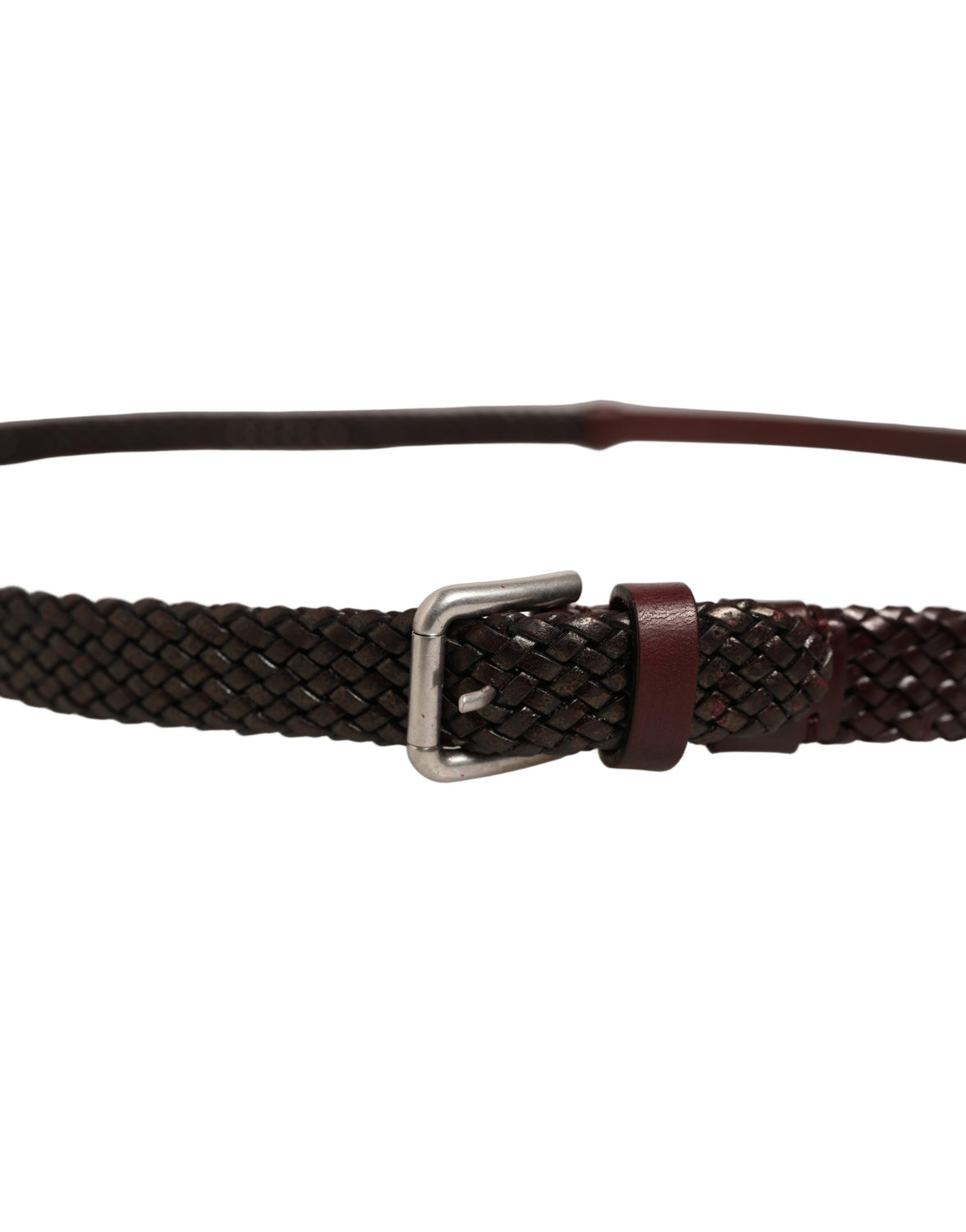 Dark Brown Woven Leather Metal Buckle Belt