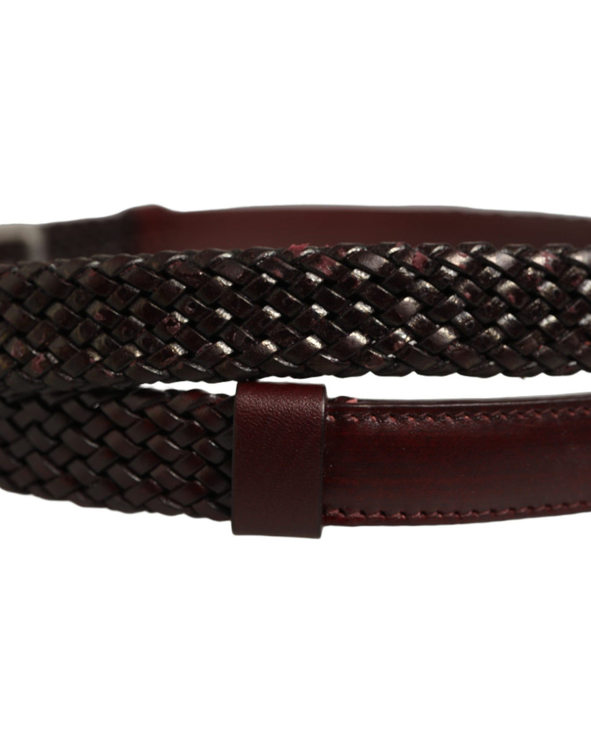Dark Brown Woven Leather Metal Buckle Belt