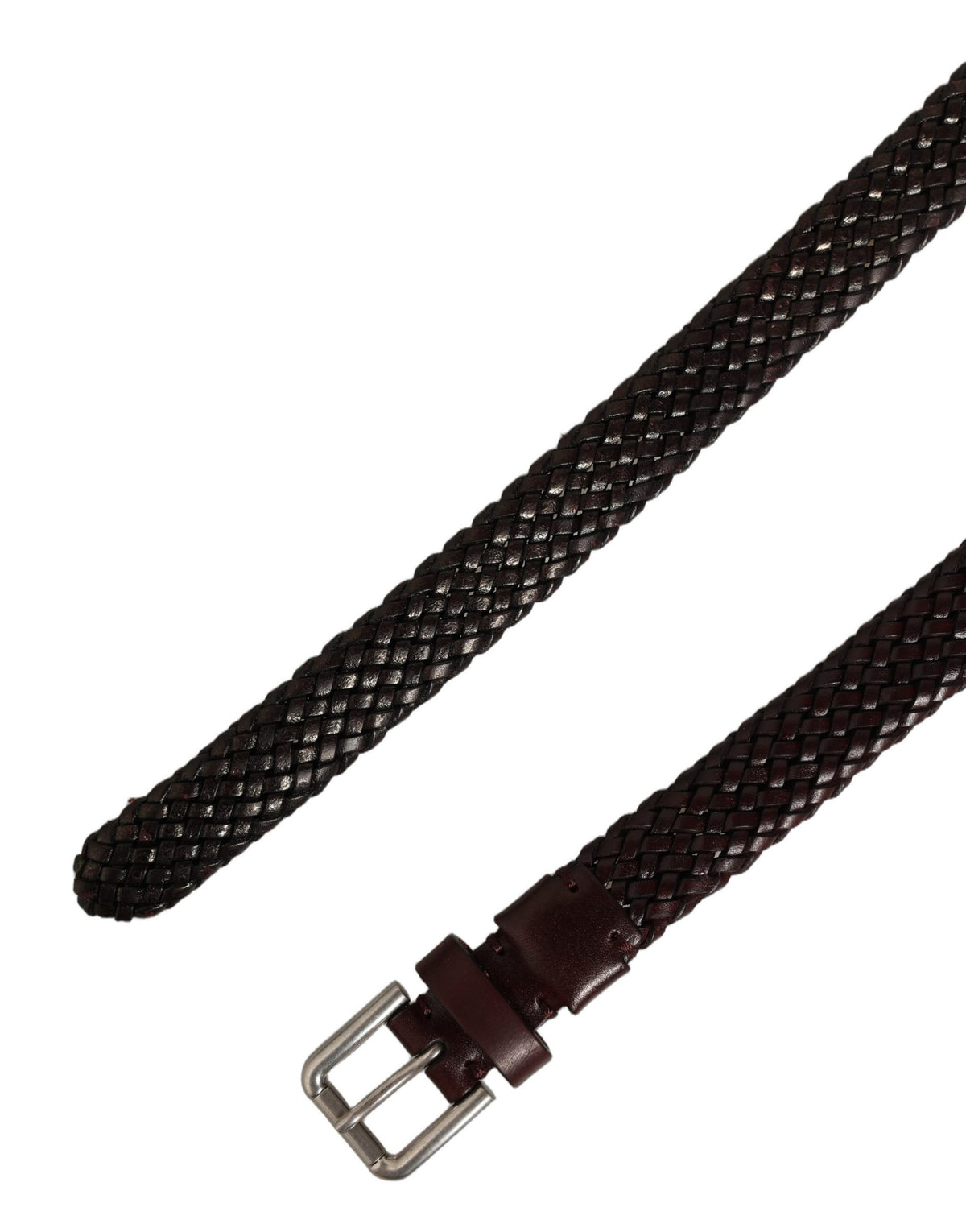 Dark Brown Woven Leather Metal Buckle Belt