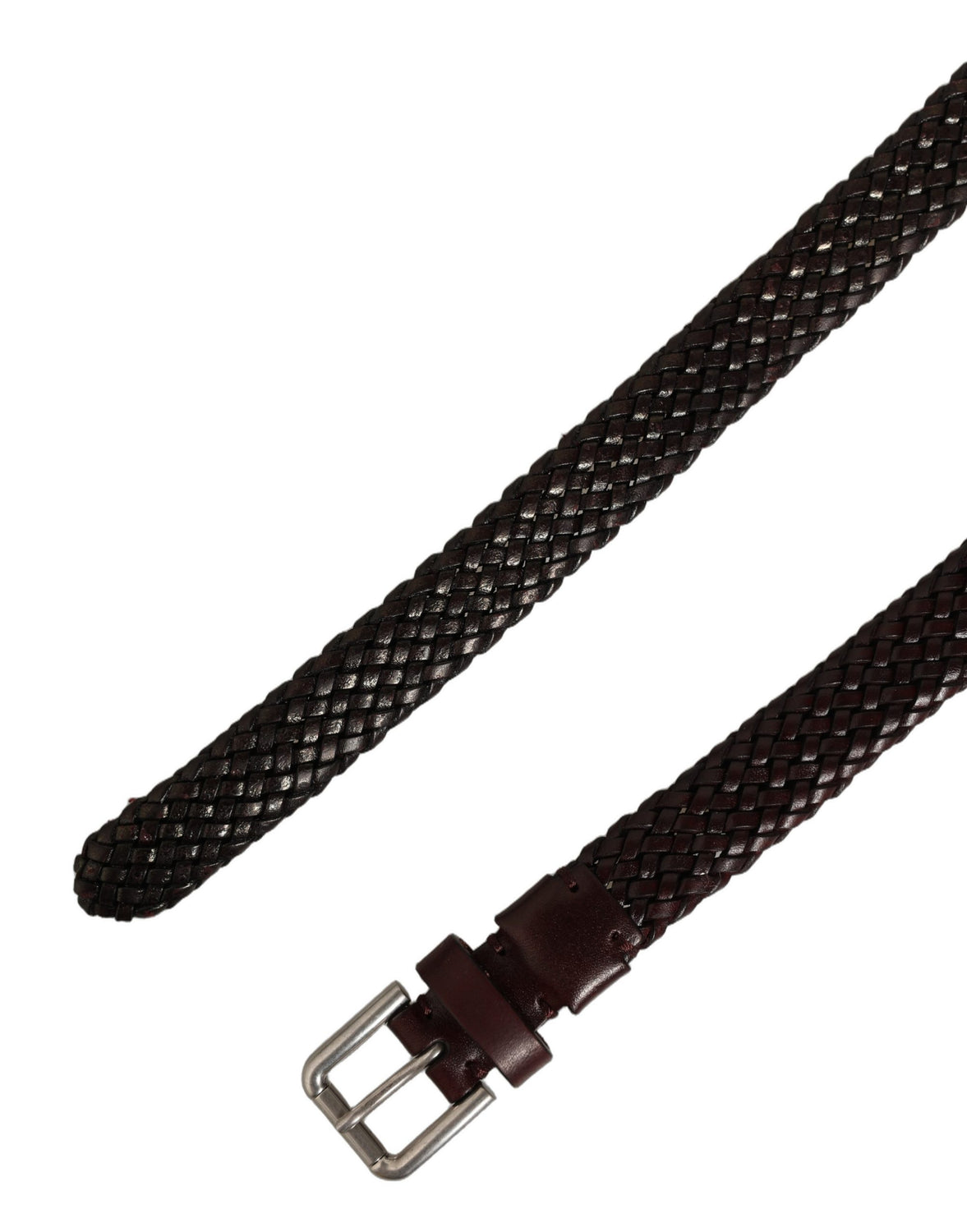 Dark Brown Woven Leather Metal Buckle Belt