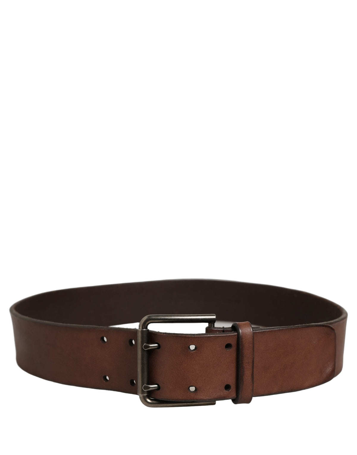 Belt Brown Leather Double Prong Metal Buckle