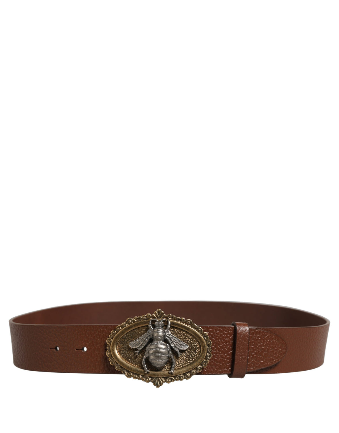 Brown Leather Bee Accent Metal Buckle Belt
