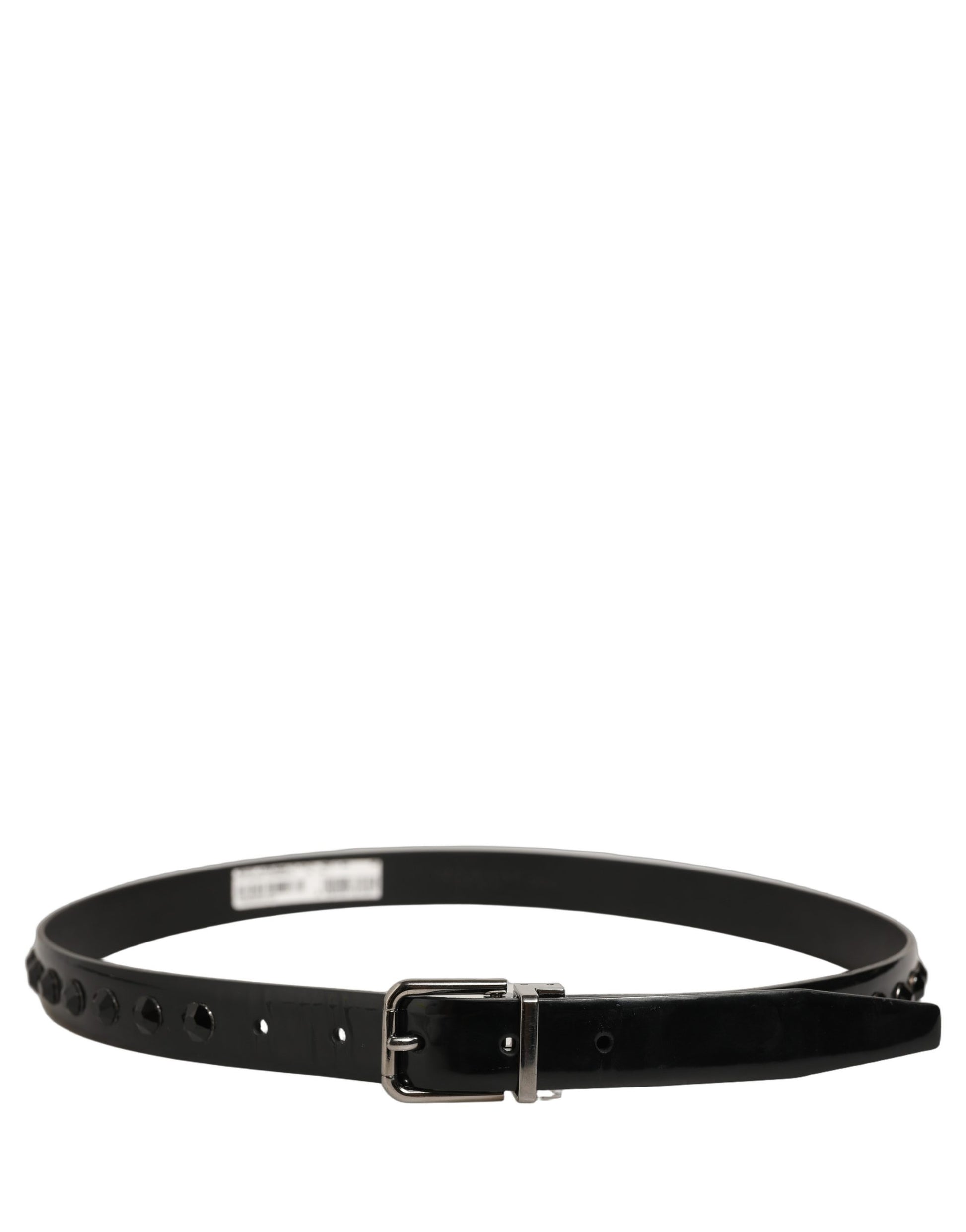 Black Leather Studs Silver Metal Buckle Belt