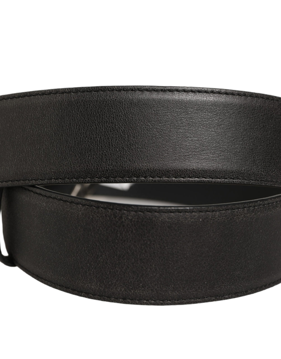 Black Leather Anchor Logo Metal Buckle Belt