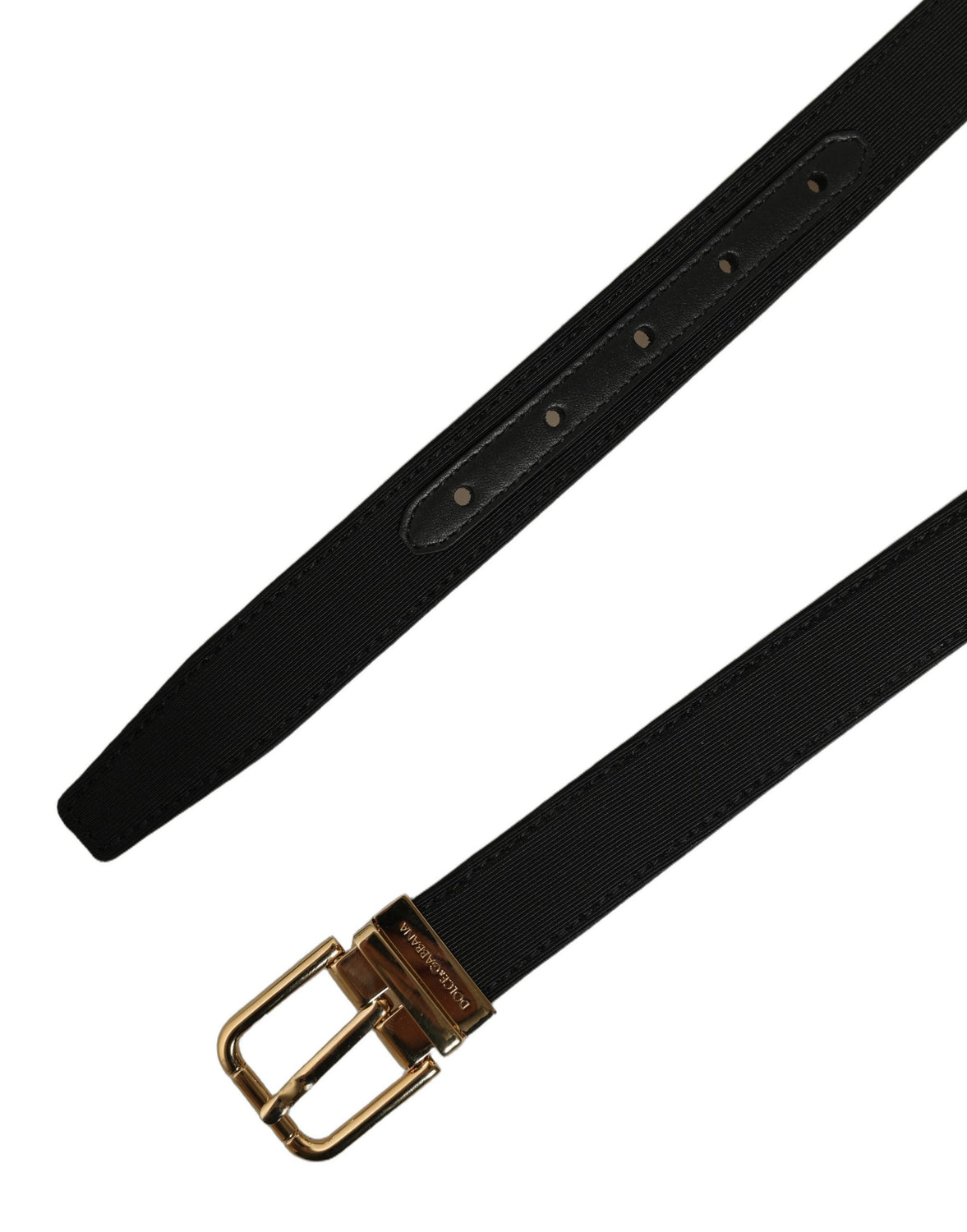 Black Canvas Leather Gold Metal Buckle Belt