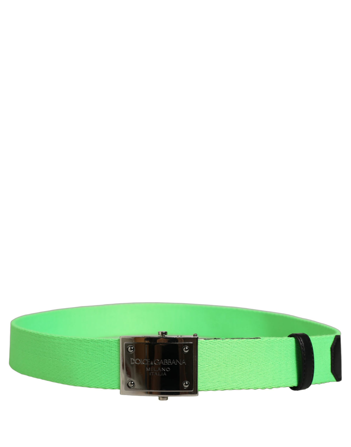 Green Canvas Logo Plaque Metal Buckle Belt