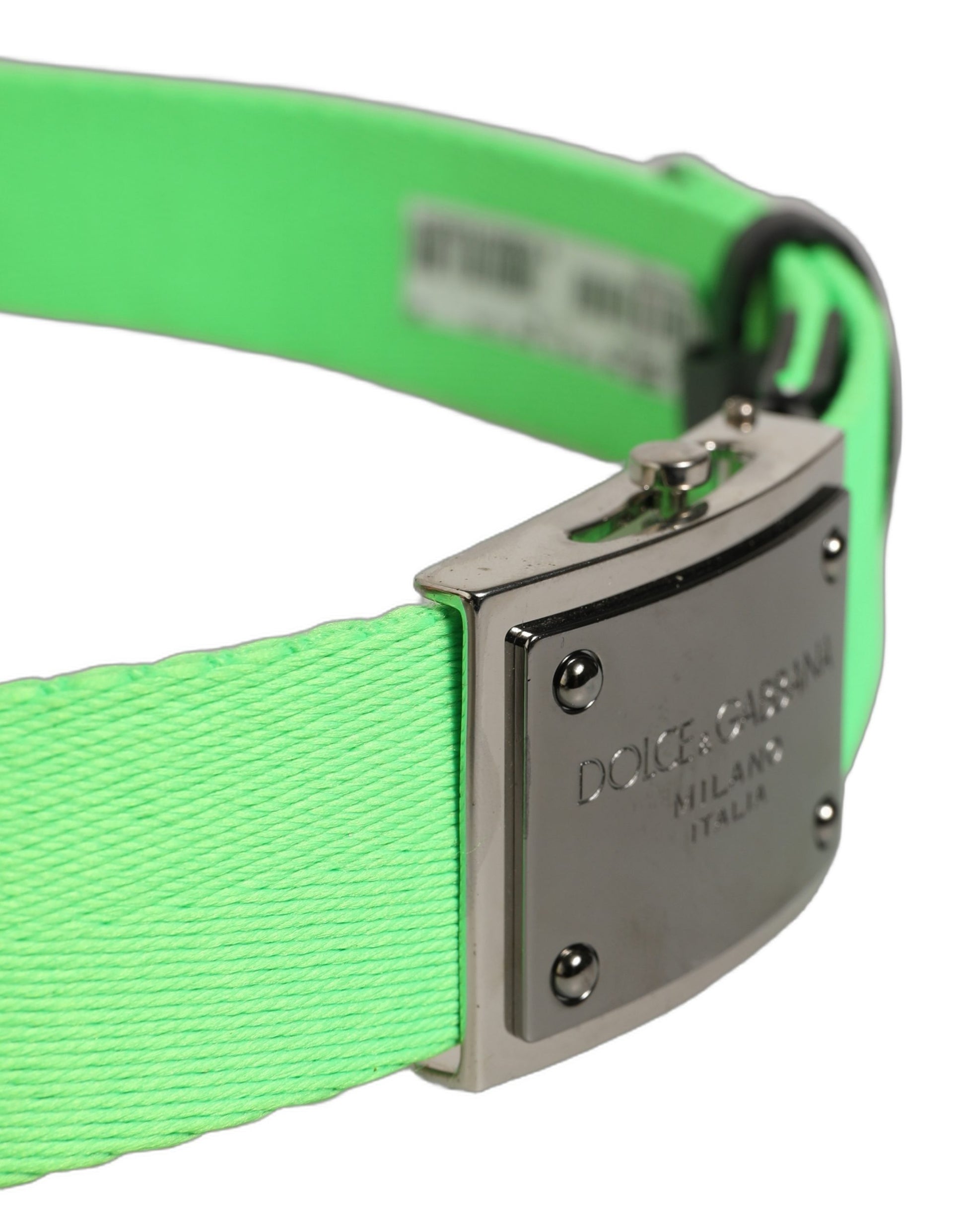 Green Canvas Logo Plaque Metal Buckle Belt