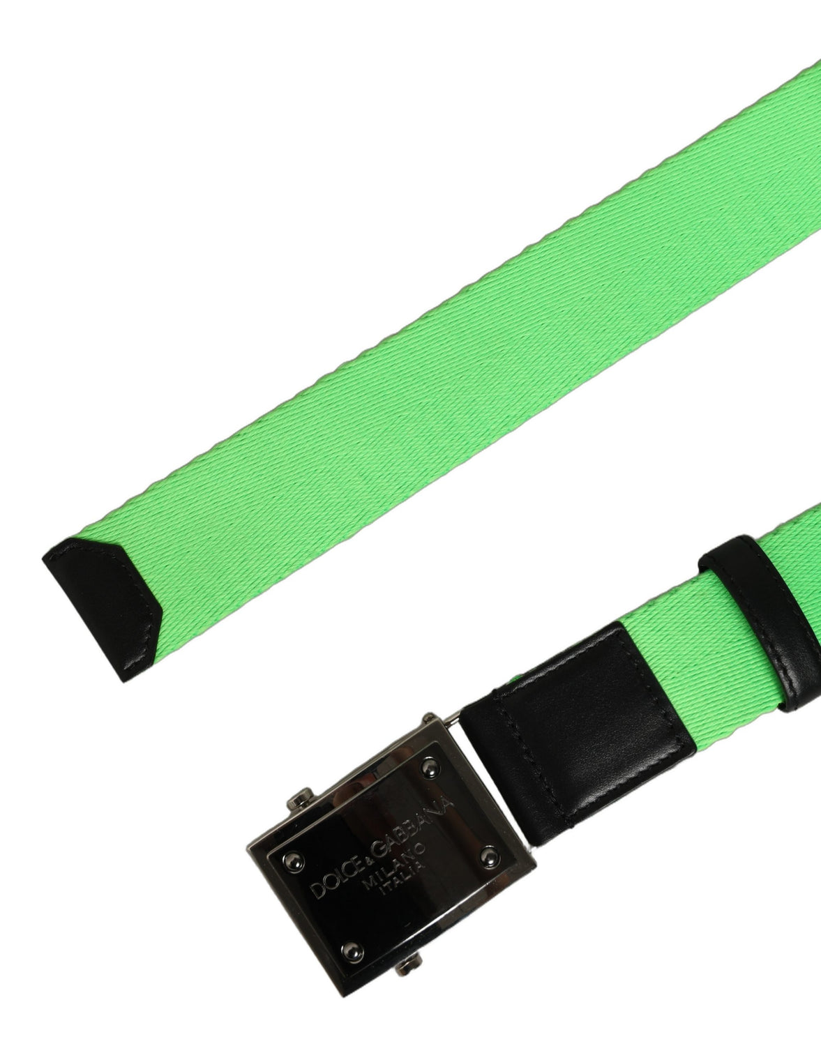 Green Canvas Logo Plaque Metal Buckle Belt