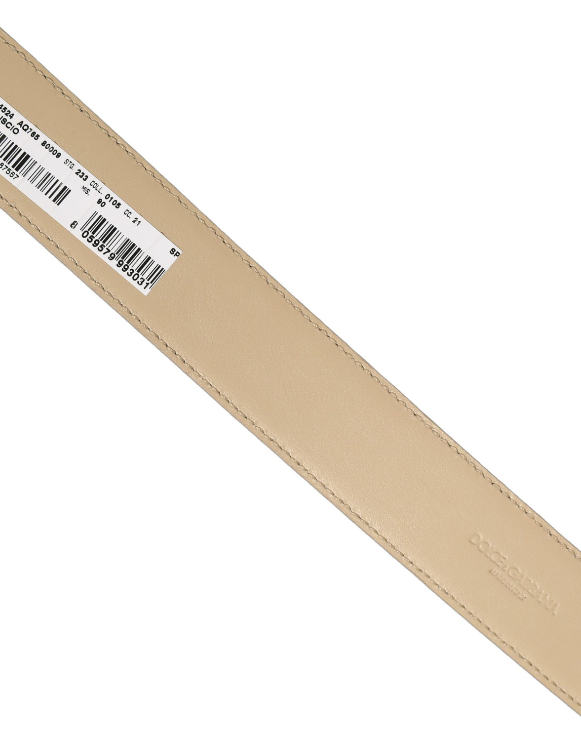 Beige Leather Silver Tone Metal Buckle Belt