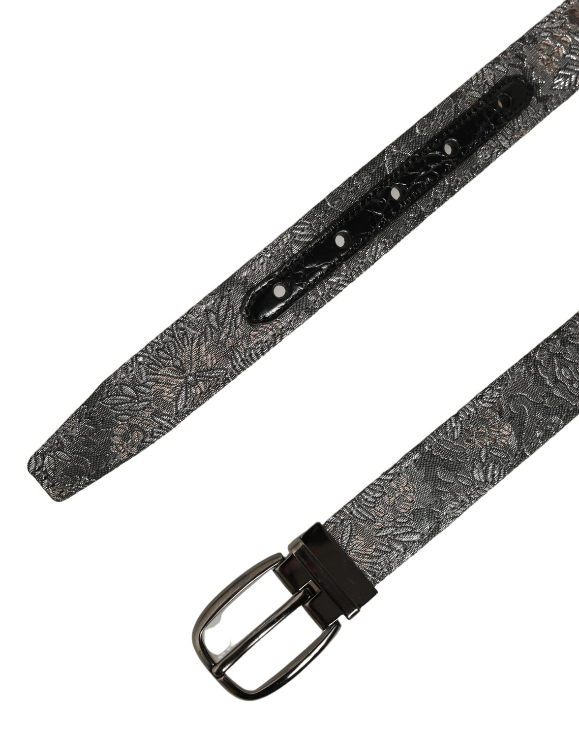 Silver Black Floral Jacquard Metal Buckle Belt