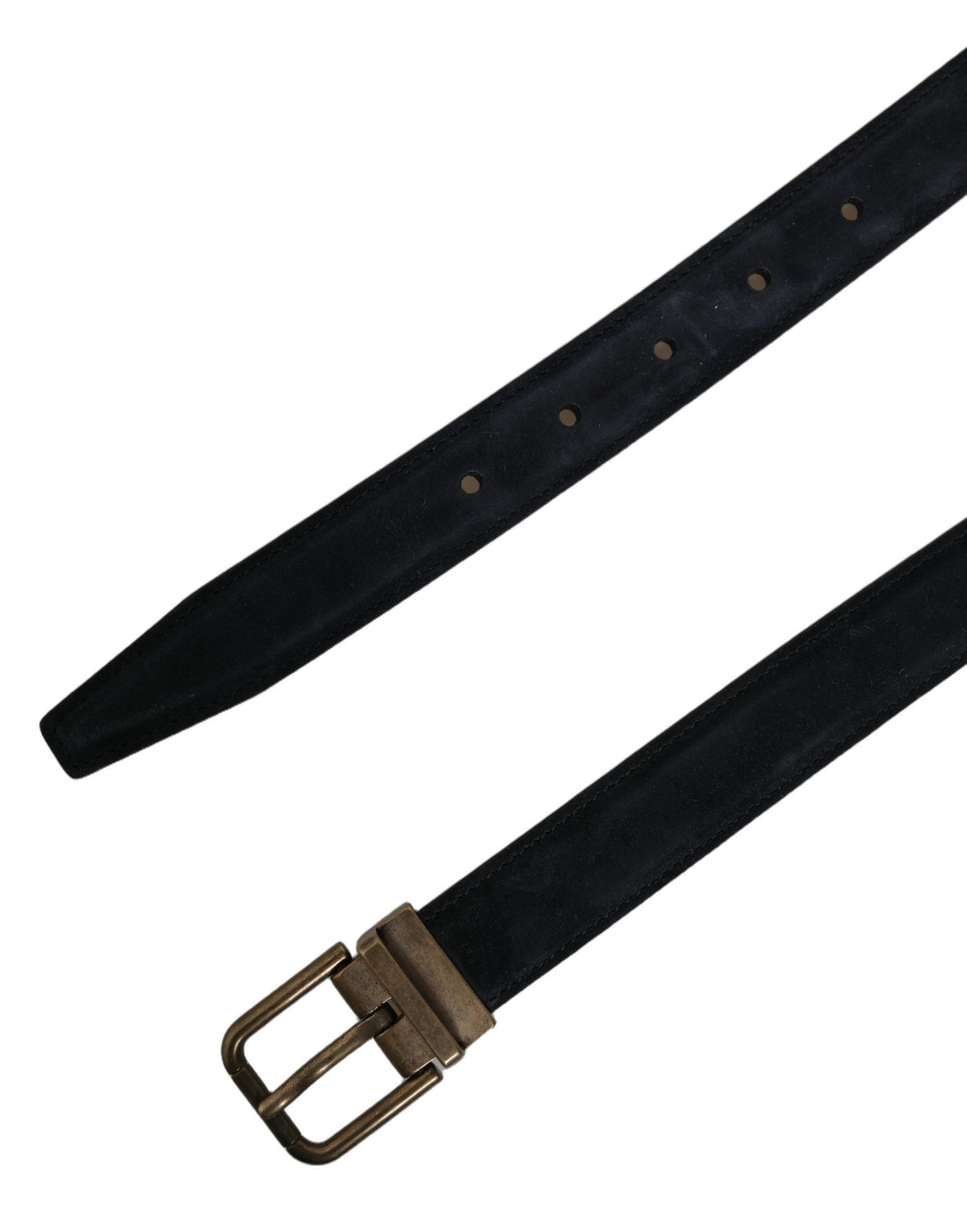 Men Black Leather Gold Tone Metal Buckle Belt