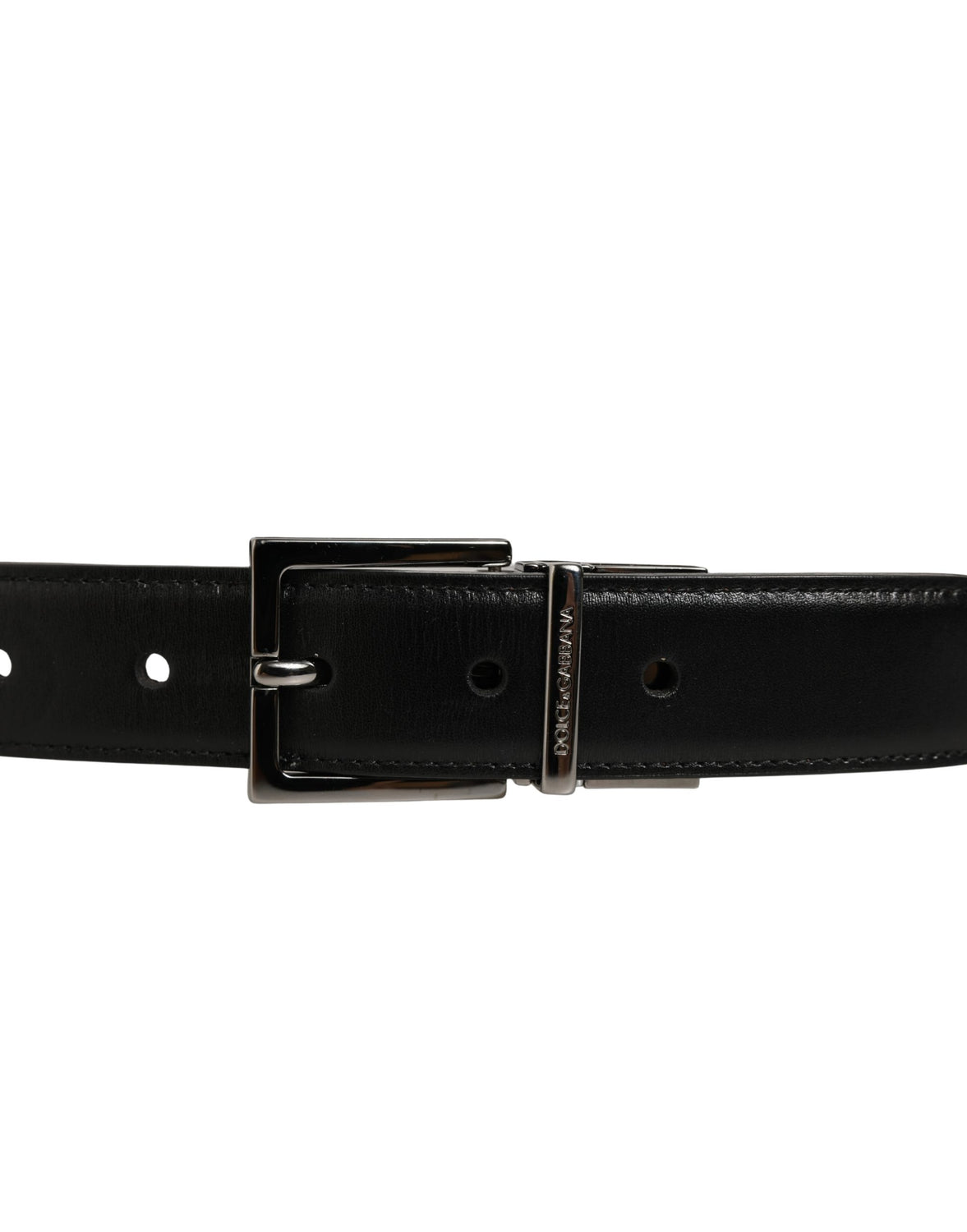 Black Classic Leather Silver Tone Buckle Belt
