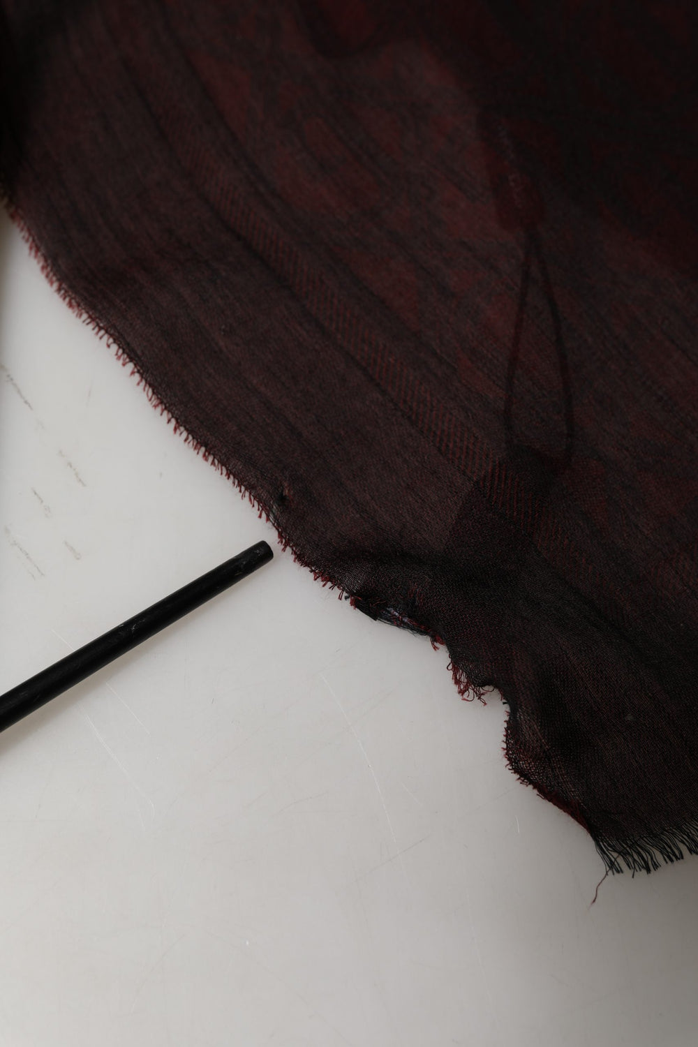 Dark Red Modal Frayed Edge Lace Stole Scarf