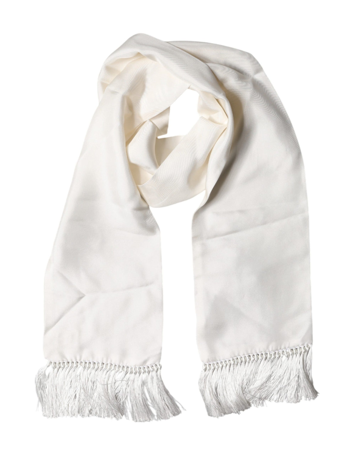 Men White Silk Fringed Edge Lace Stole Scarf