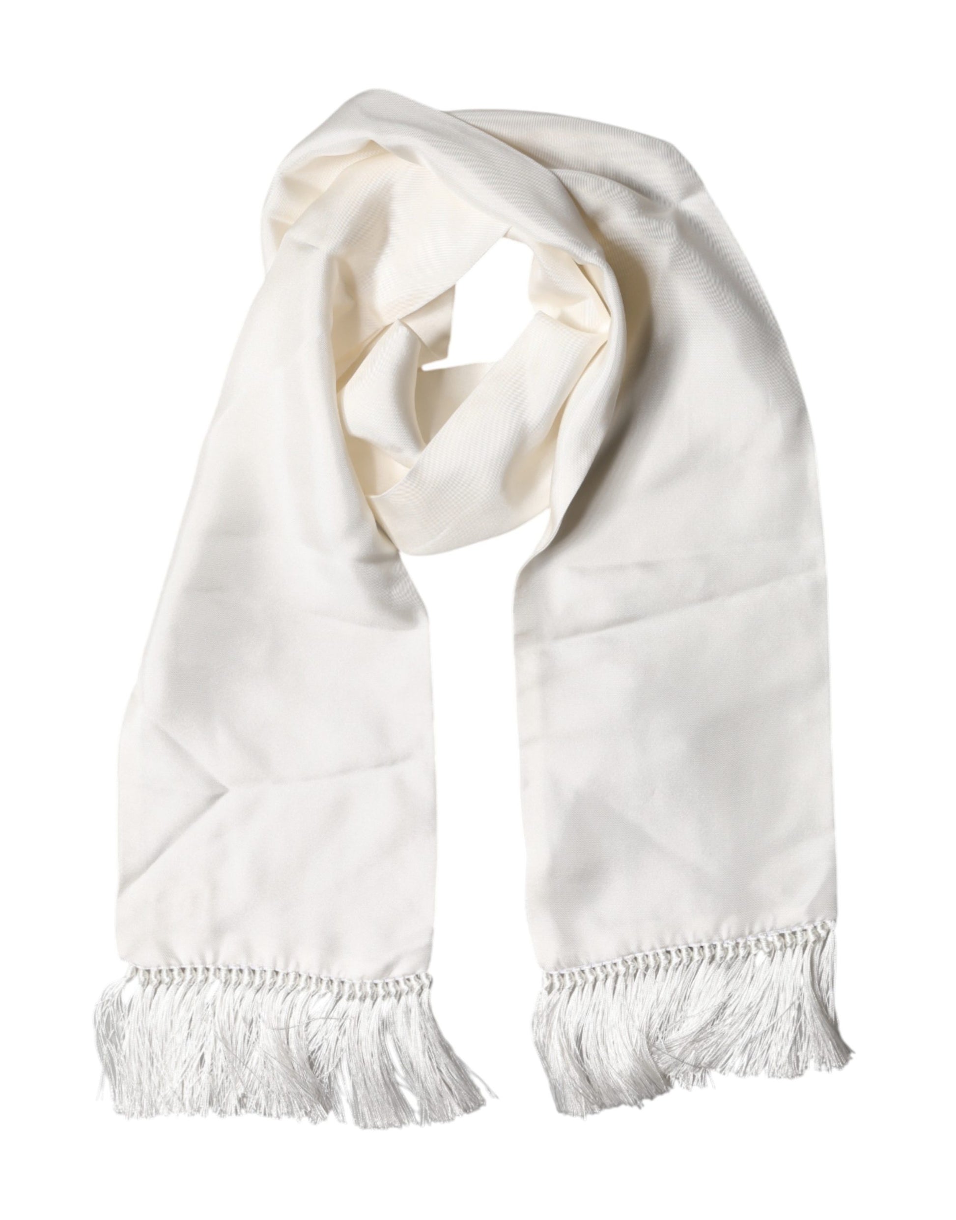Men White Silk Fringed Edge Lace Stole Scarf