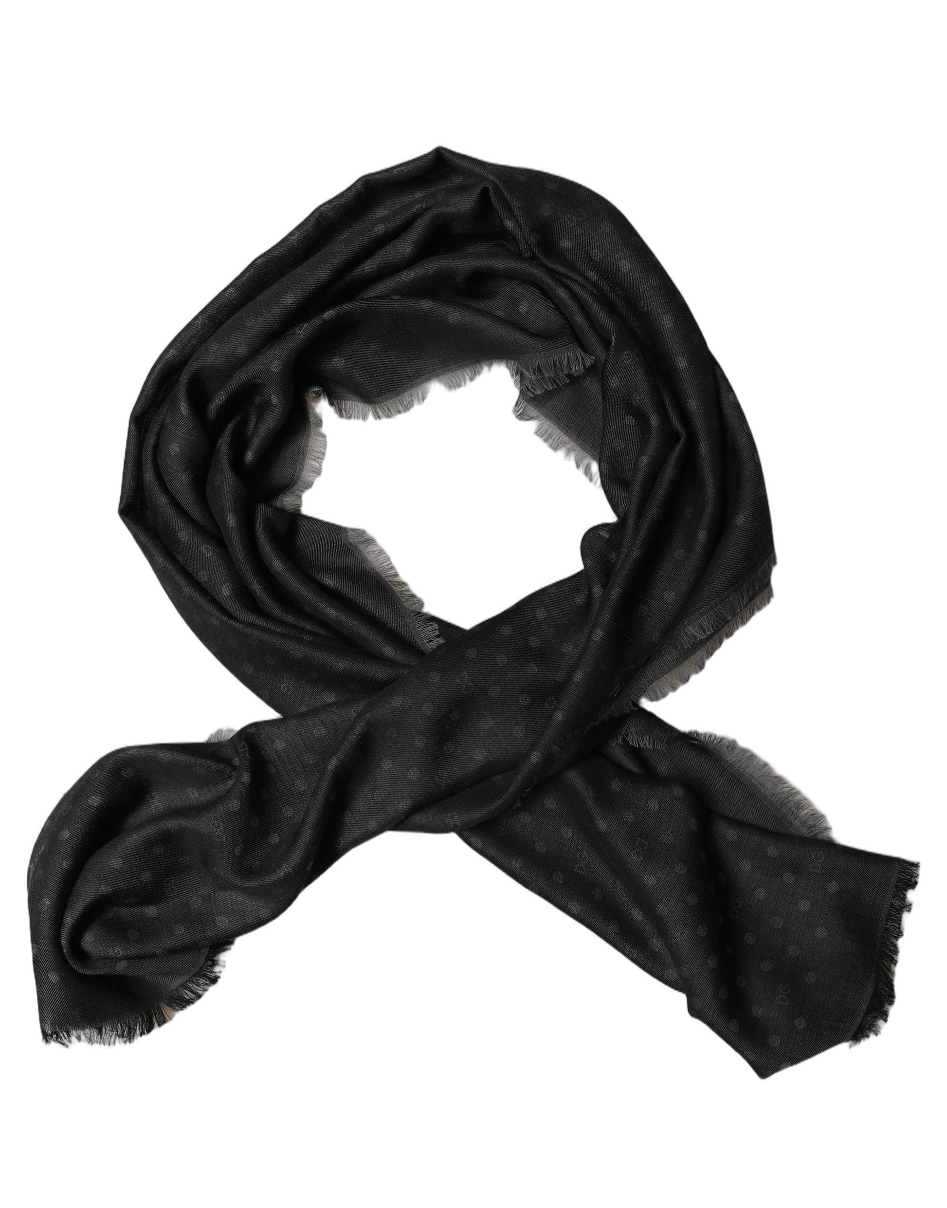 Men Black Viscose Polka Dot Fringe Shawl Lace Stole