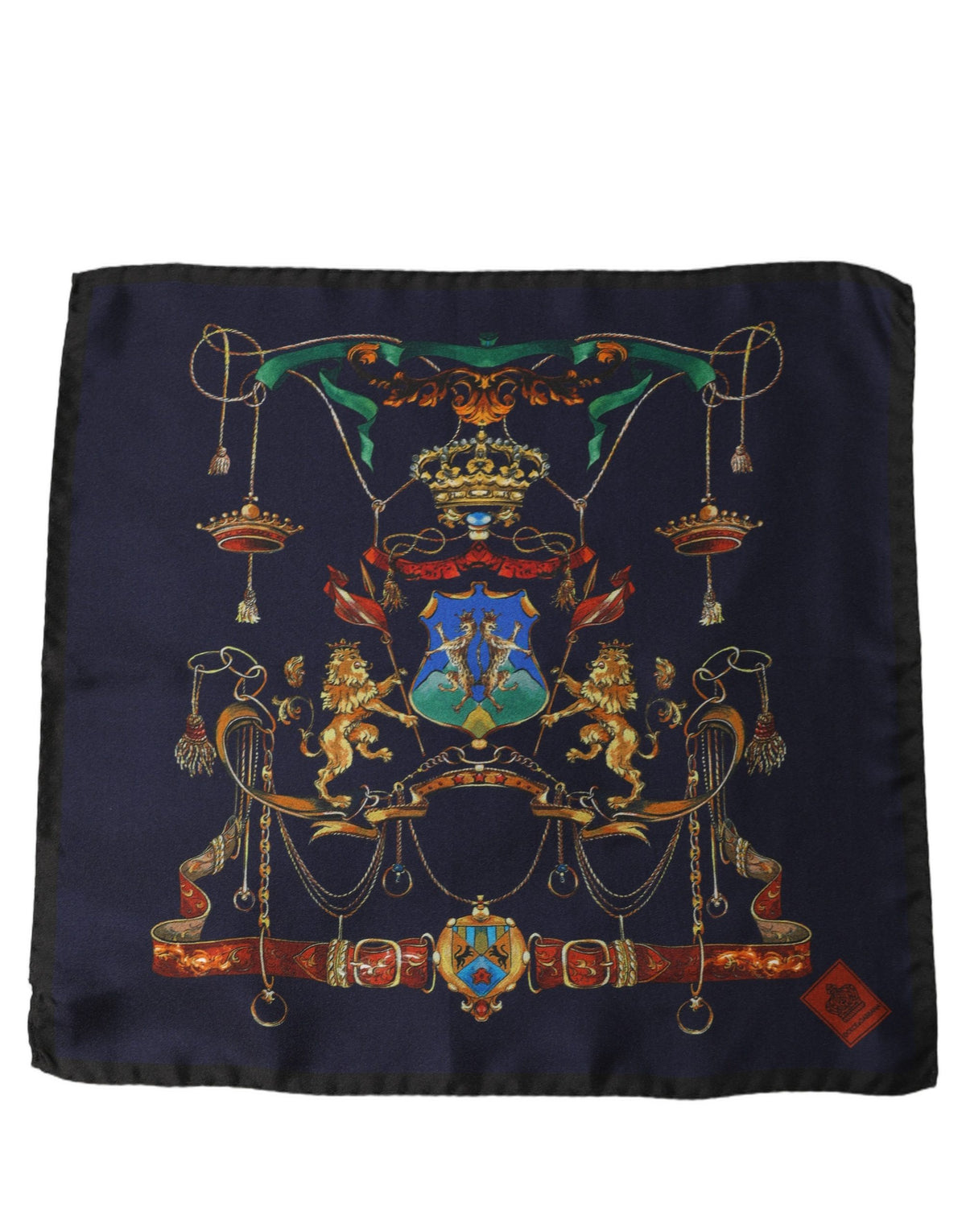 Navy Blue Heraldic Silk Square Foulard Scarf
