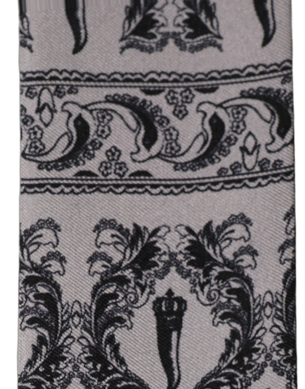 Gray Baroque Silk Fringed Skinny Foulard Scarf