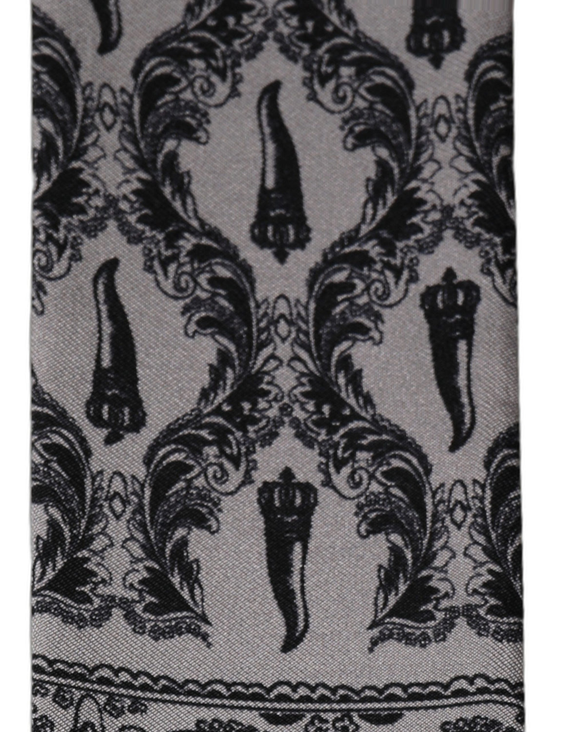 Gray Baroque Silk Fringed Skinny Foulard Scarf