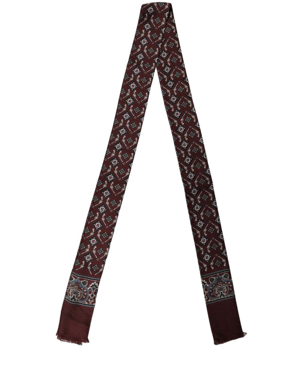 Burgundy Skinny Twilly Fringed Foulard Scarf