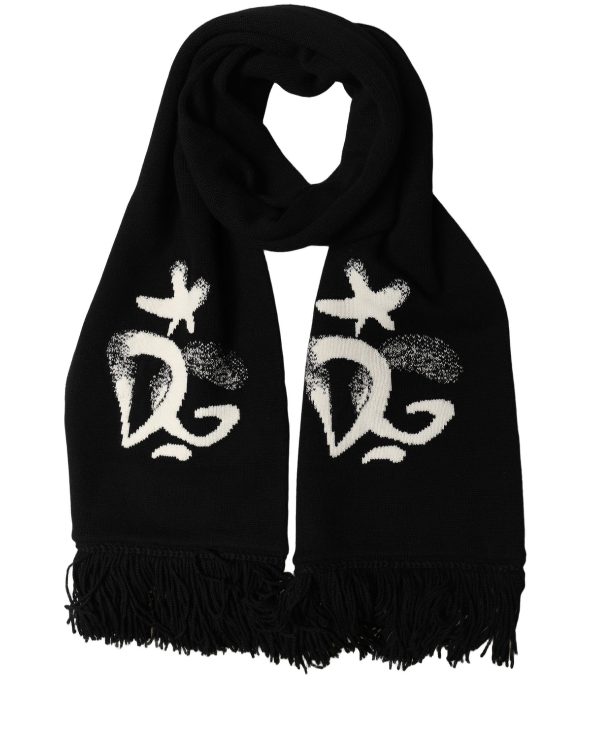 Black Cashmere Knitted Fringed Foulard Scarf