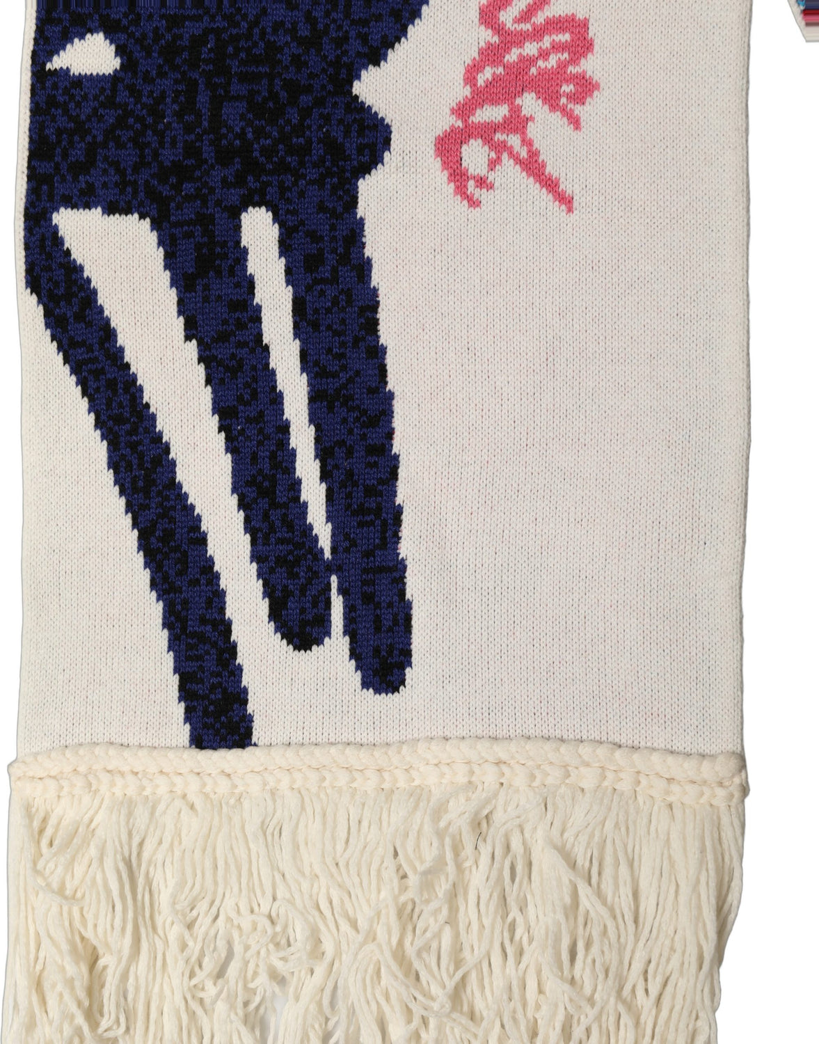 White Graphic Cashmere Fringed Shawl Scarf