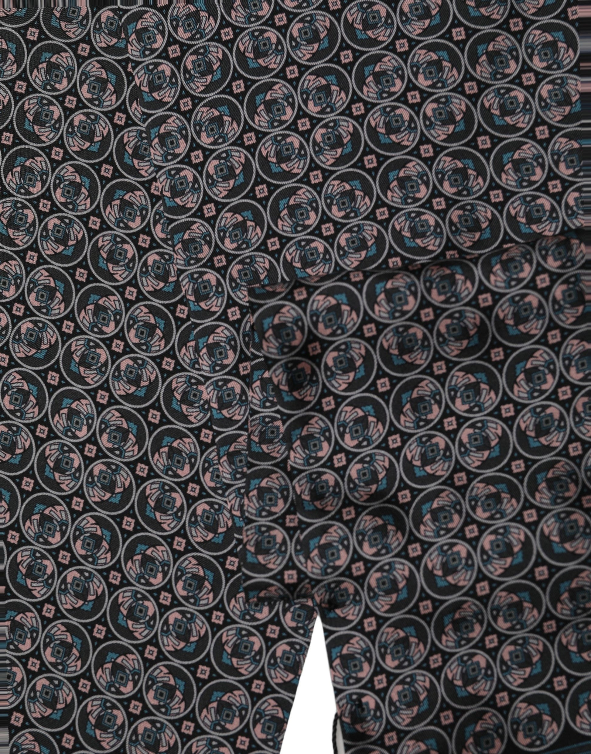 Black Silk Geometric Fringed Neck Shawl Scarf