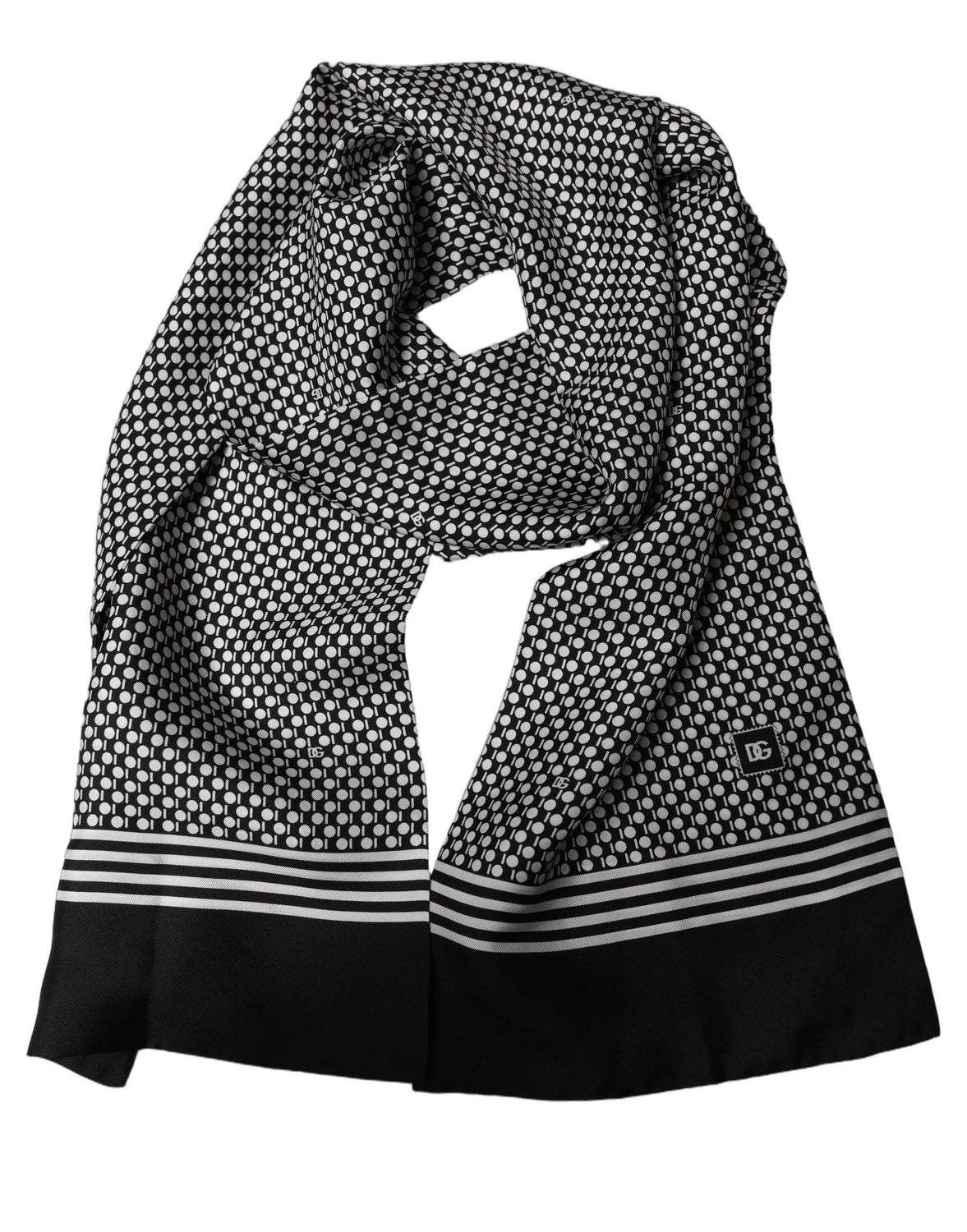 Black White Geometric Silk Neck Shawl Scarf