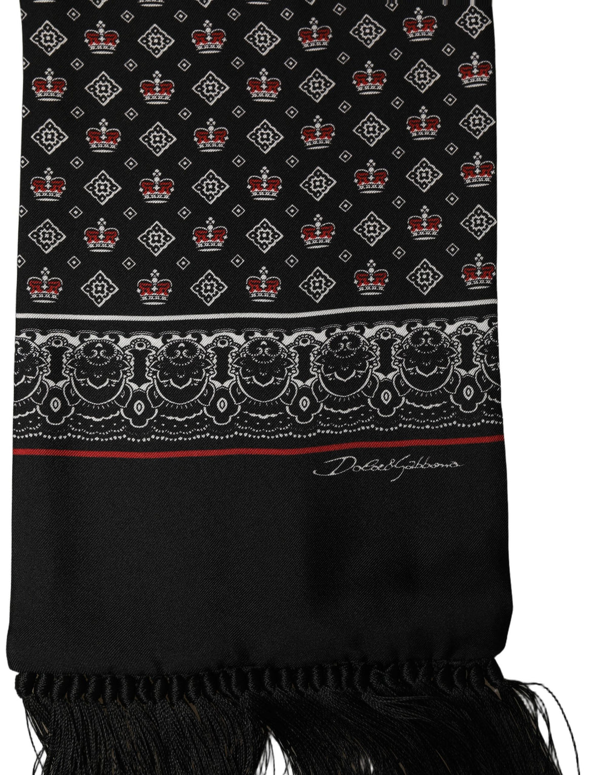 Black Silk Crown Fringed Neck Shawl Scarf