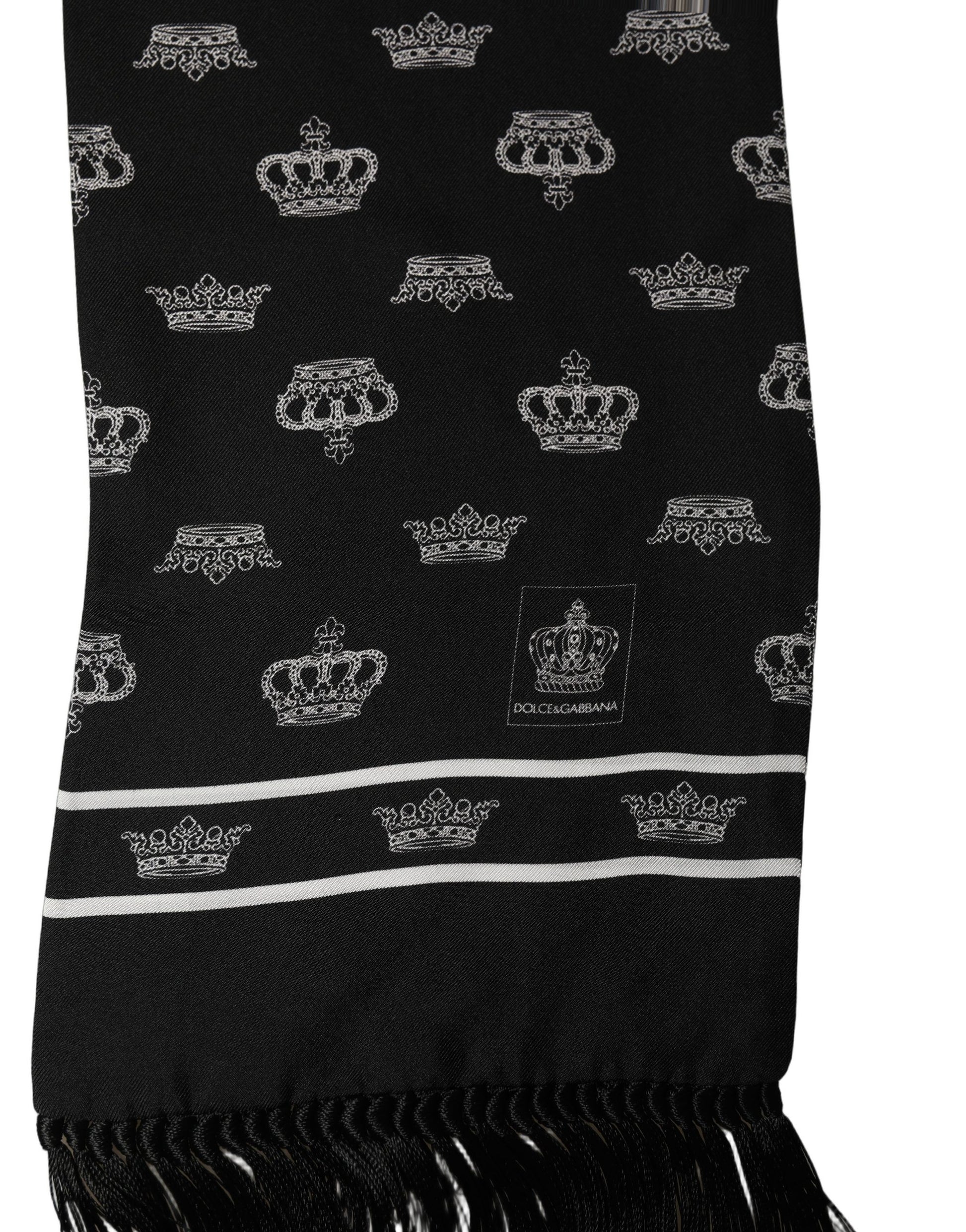 Black Silk Crown Fringed Neck Shawl Scarf