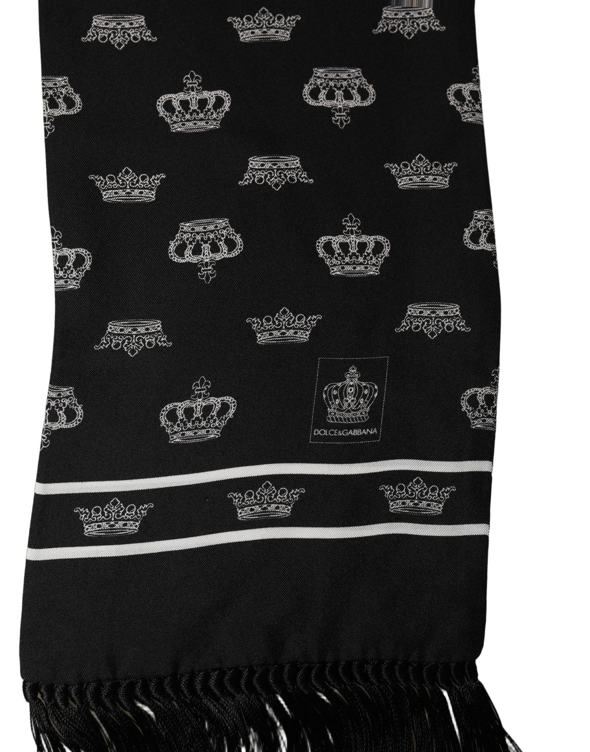 Black Silk Crown Fringed Neck Shawl Scarf