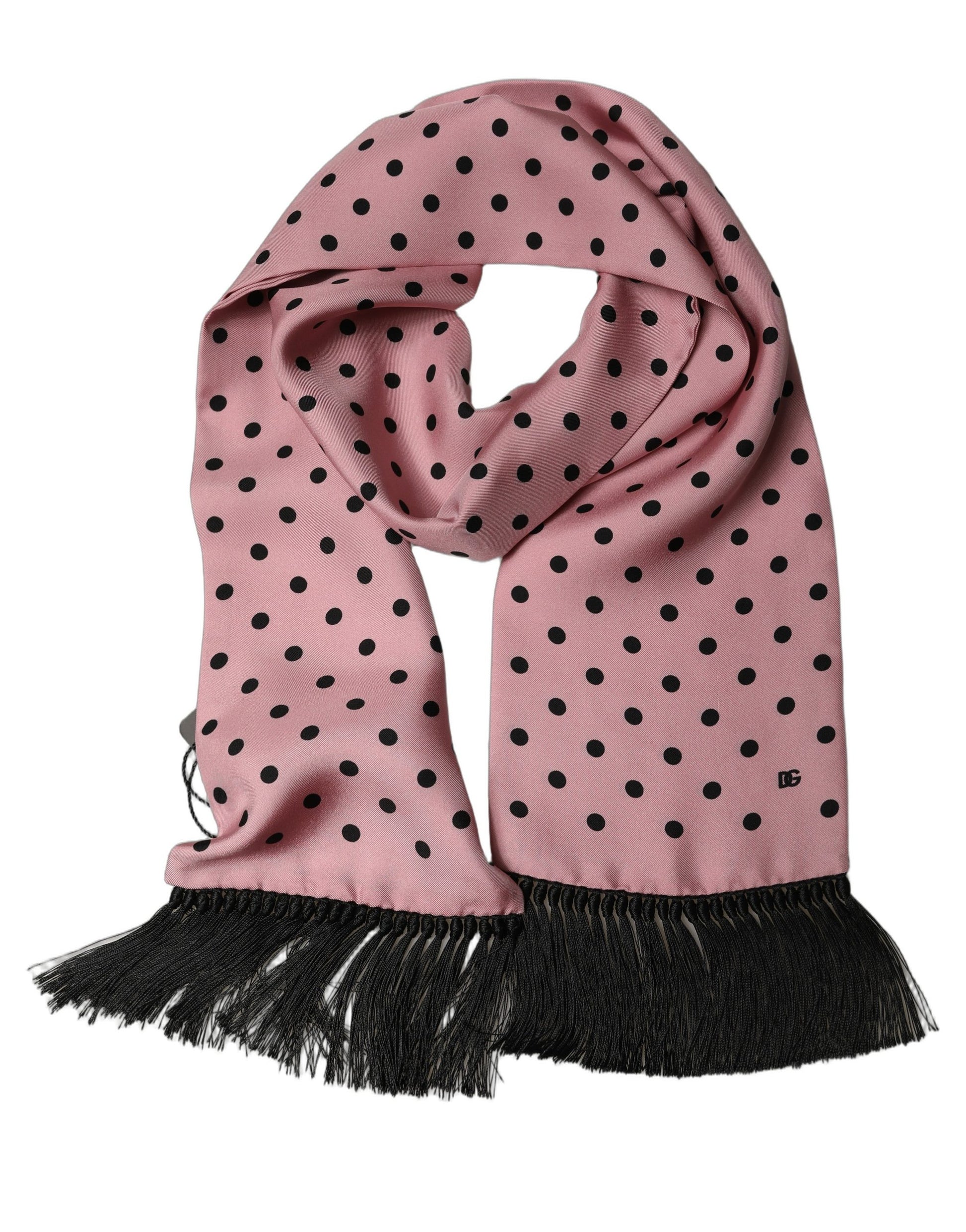 Pink Polka Dot Silk Fringed Lace Stole Scarf