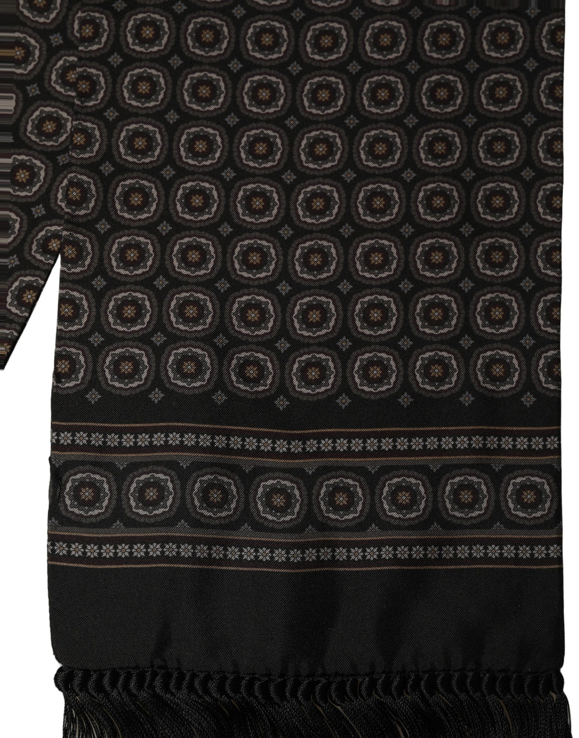 Black Silk Geometric Fringed Neck Shawl Scarf