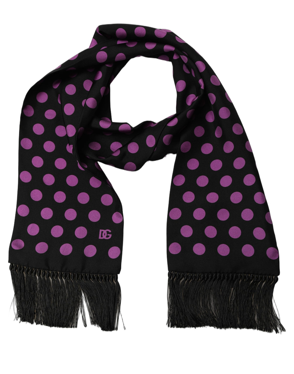 Men Black Purple Polka Dot Fringed Lace Stole Scarf