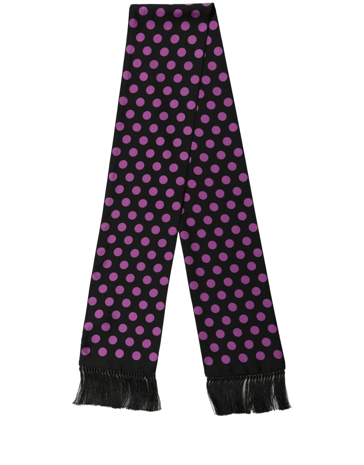 Men Black Purple Polka Dot Fringed Lace Stole Scarf