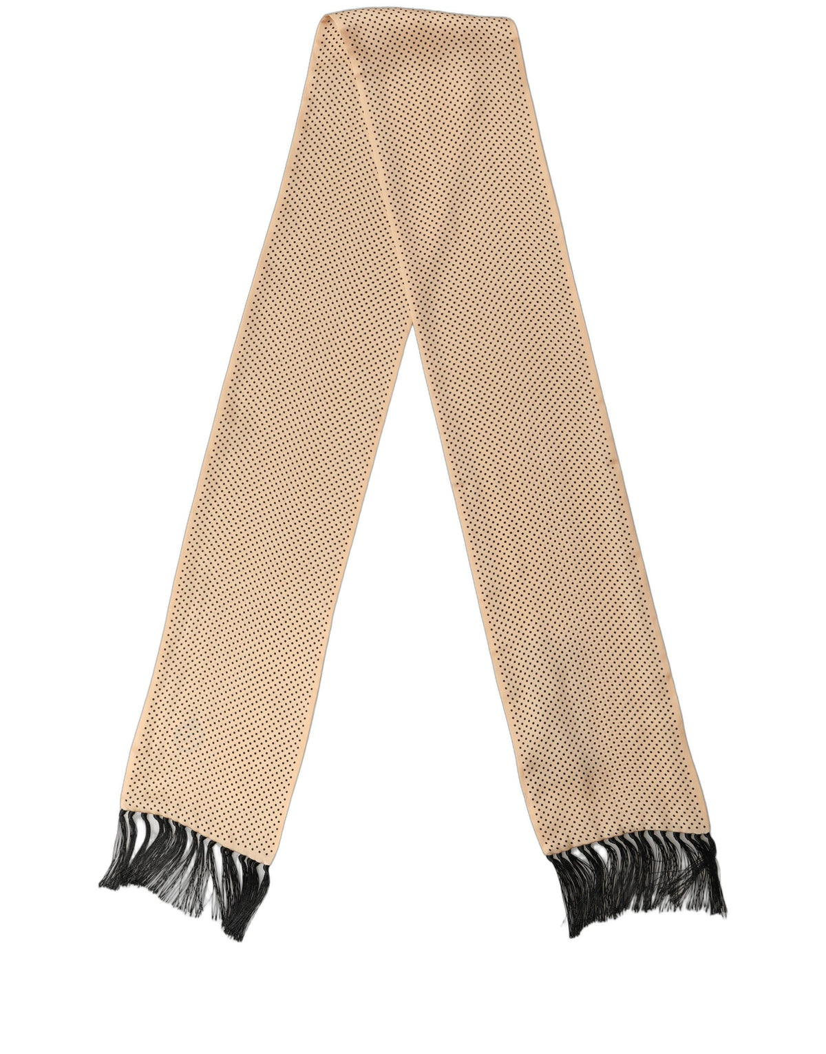 Beige Silk Dotted Fringed Neck Shawl Scarf