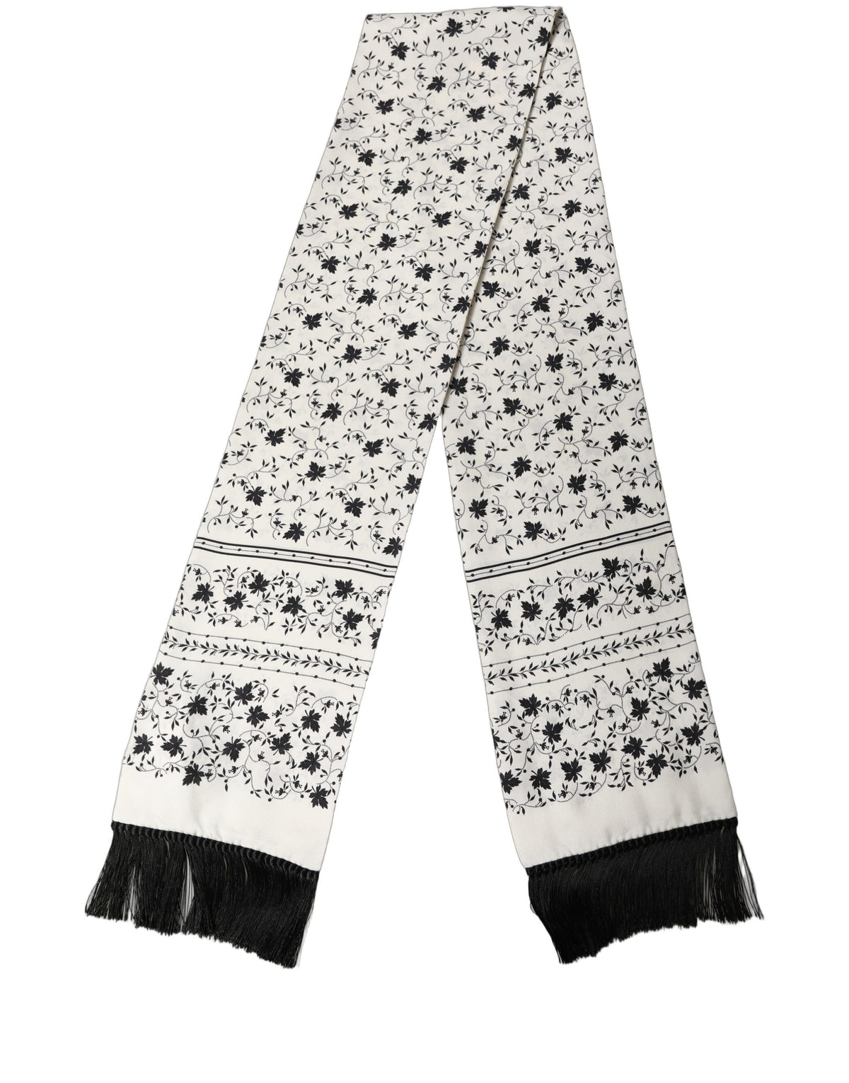 White Floral Silk Fringed Neck Shawl Scarf