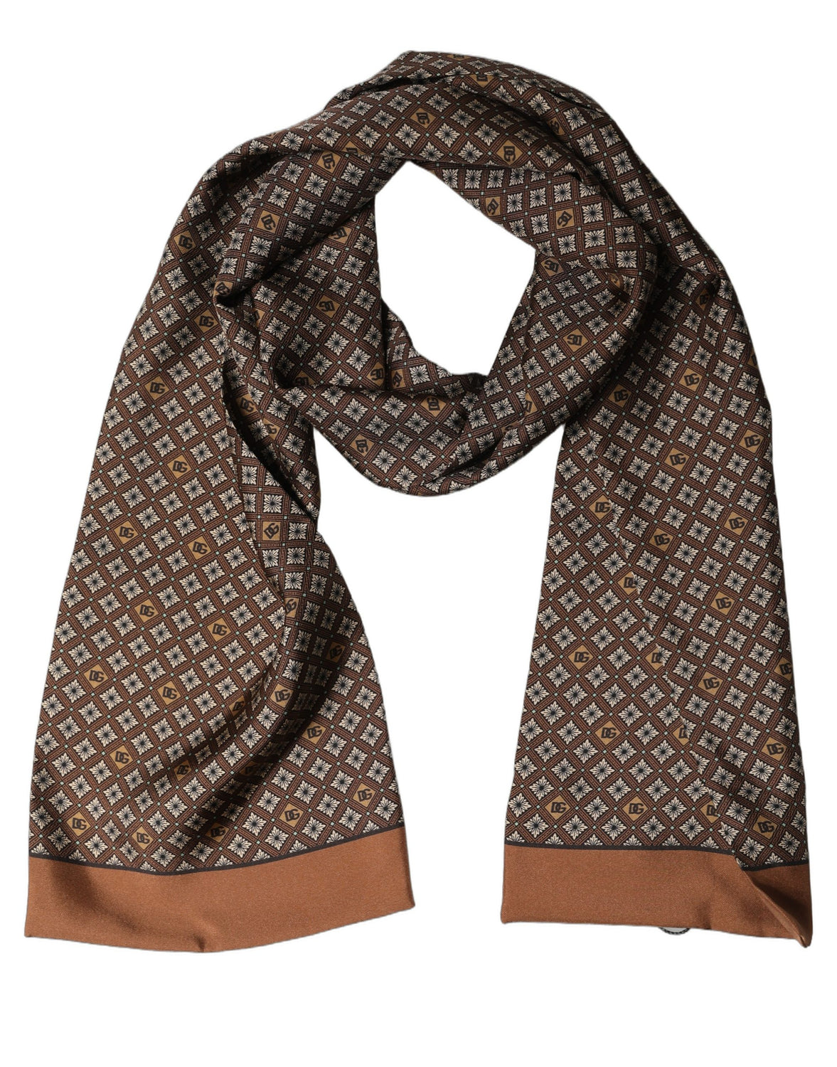 Brown Geometric Silk Men Neck Shawl Scarf