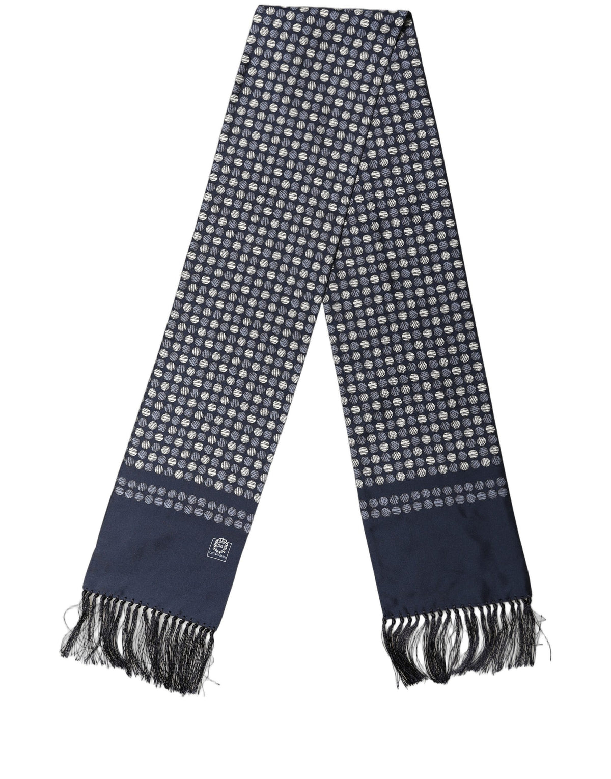 Men Navy Blue Geometric Dot Silk Fringed Neck Shawl Scarf