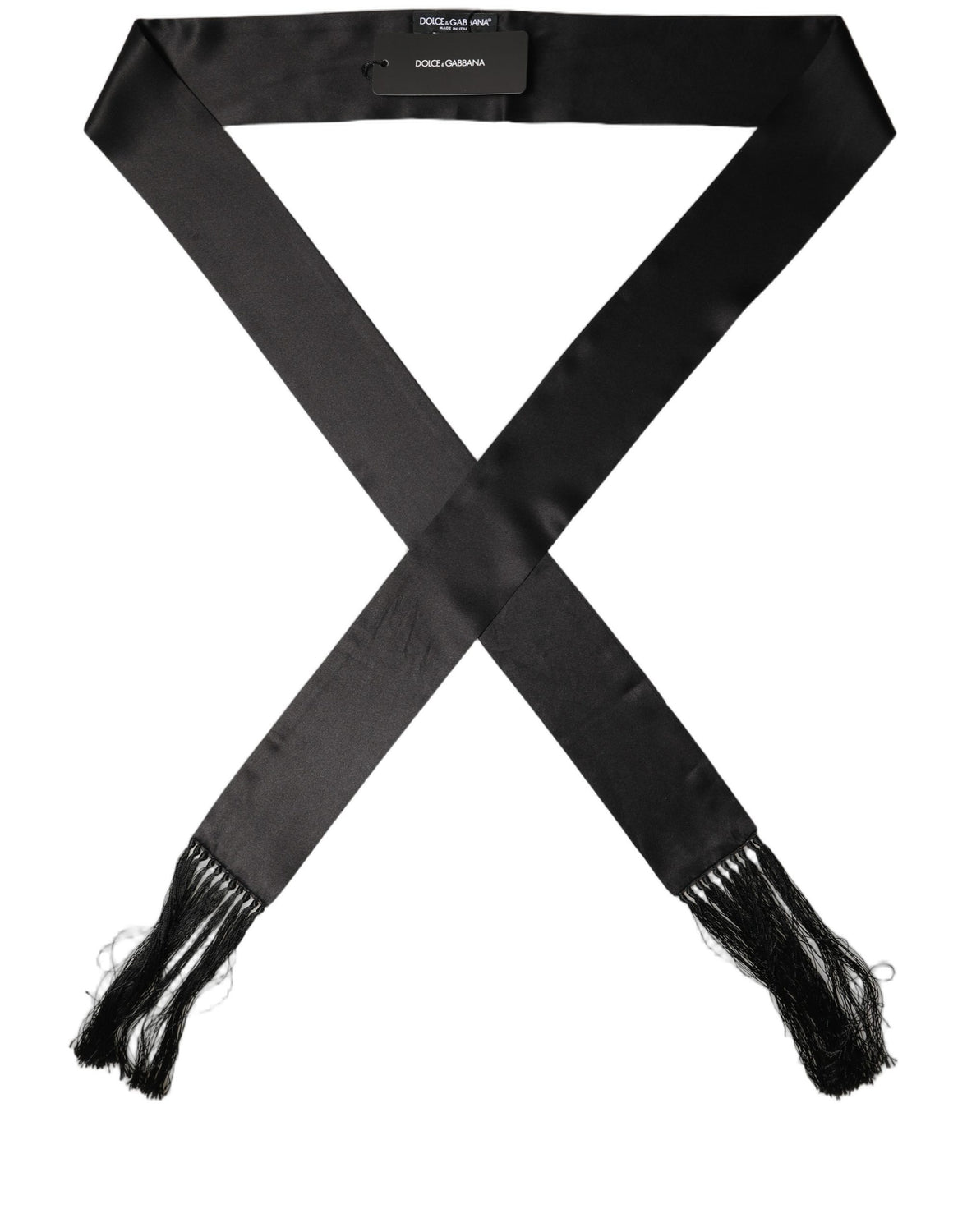 Men Black Satin Silk Fringed Neck Shawl Scarf