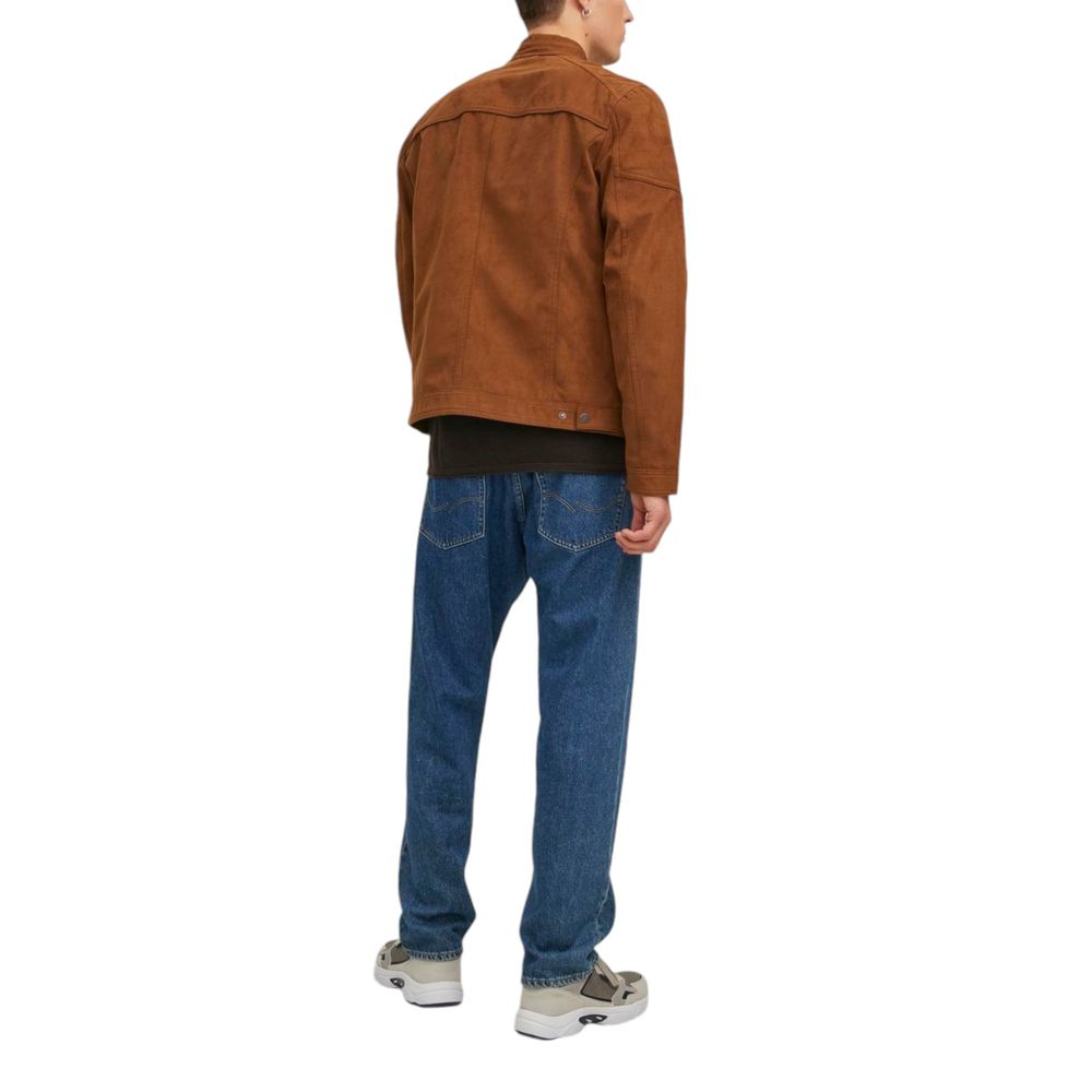 Beige Artificial Leather Full-Length Jacket