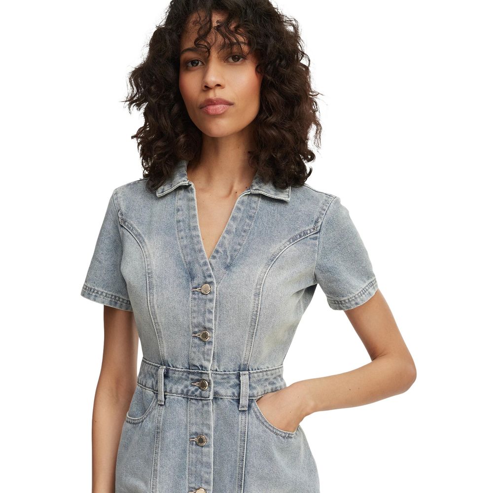 Blue Cotton Midi Dress