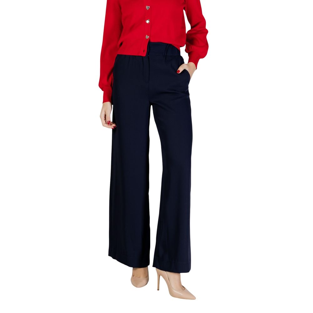 Blue Polyester Casual Pants