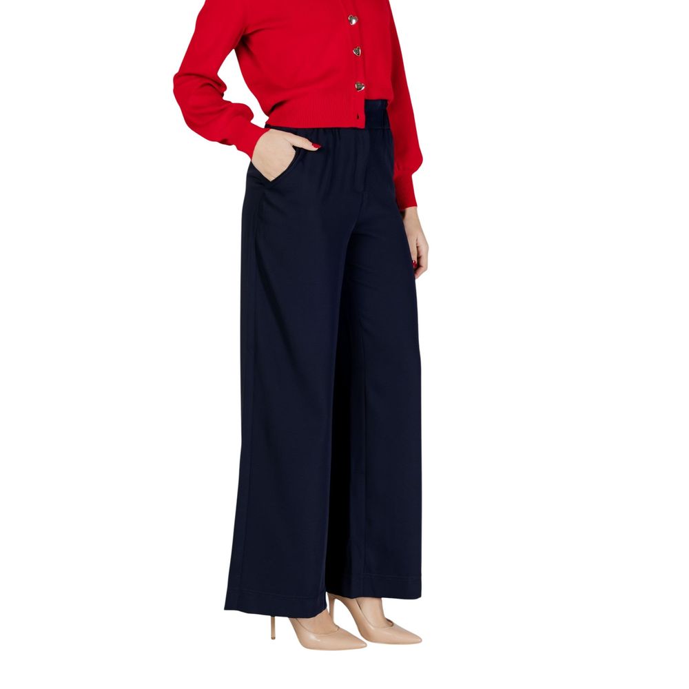 Blue Polyester Casual Pants