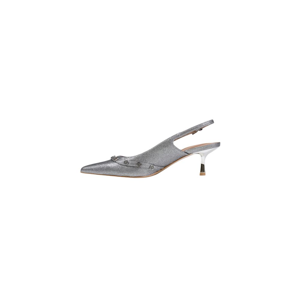 Silver Polyester High Heel Pumps