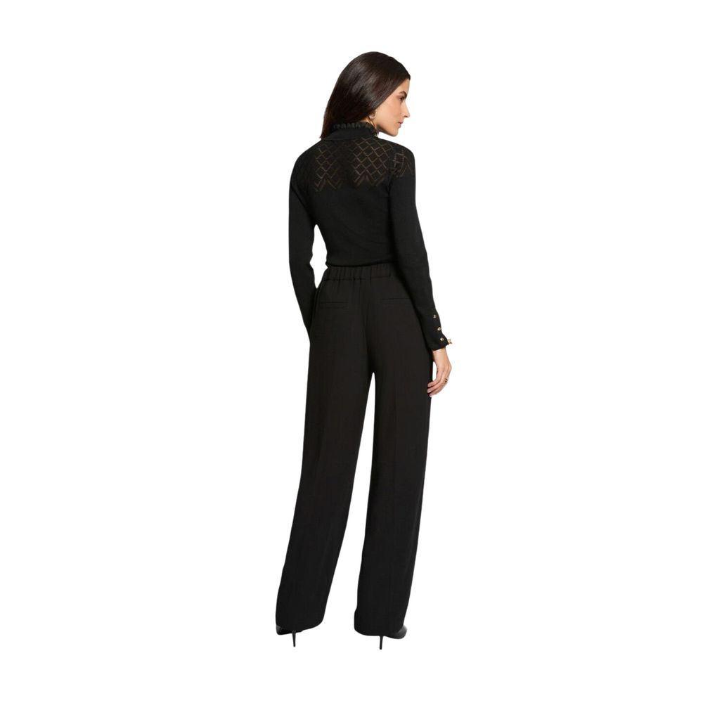Black Polyester Casual Pants