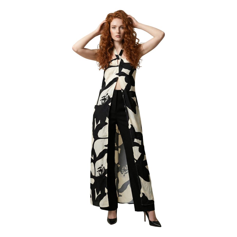 Black And White Viscose Long Dress