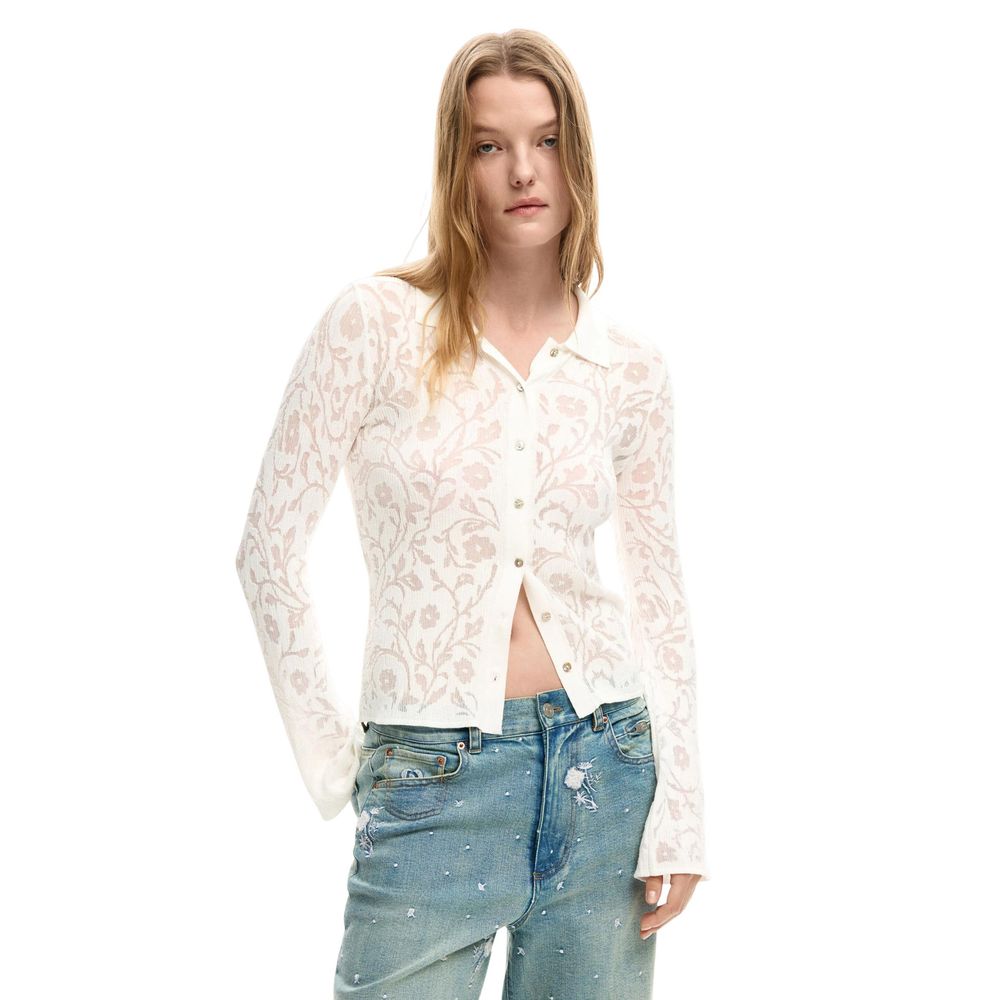 Cream Viscose Long Sleeve T-Shirt
